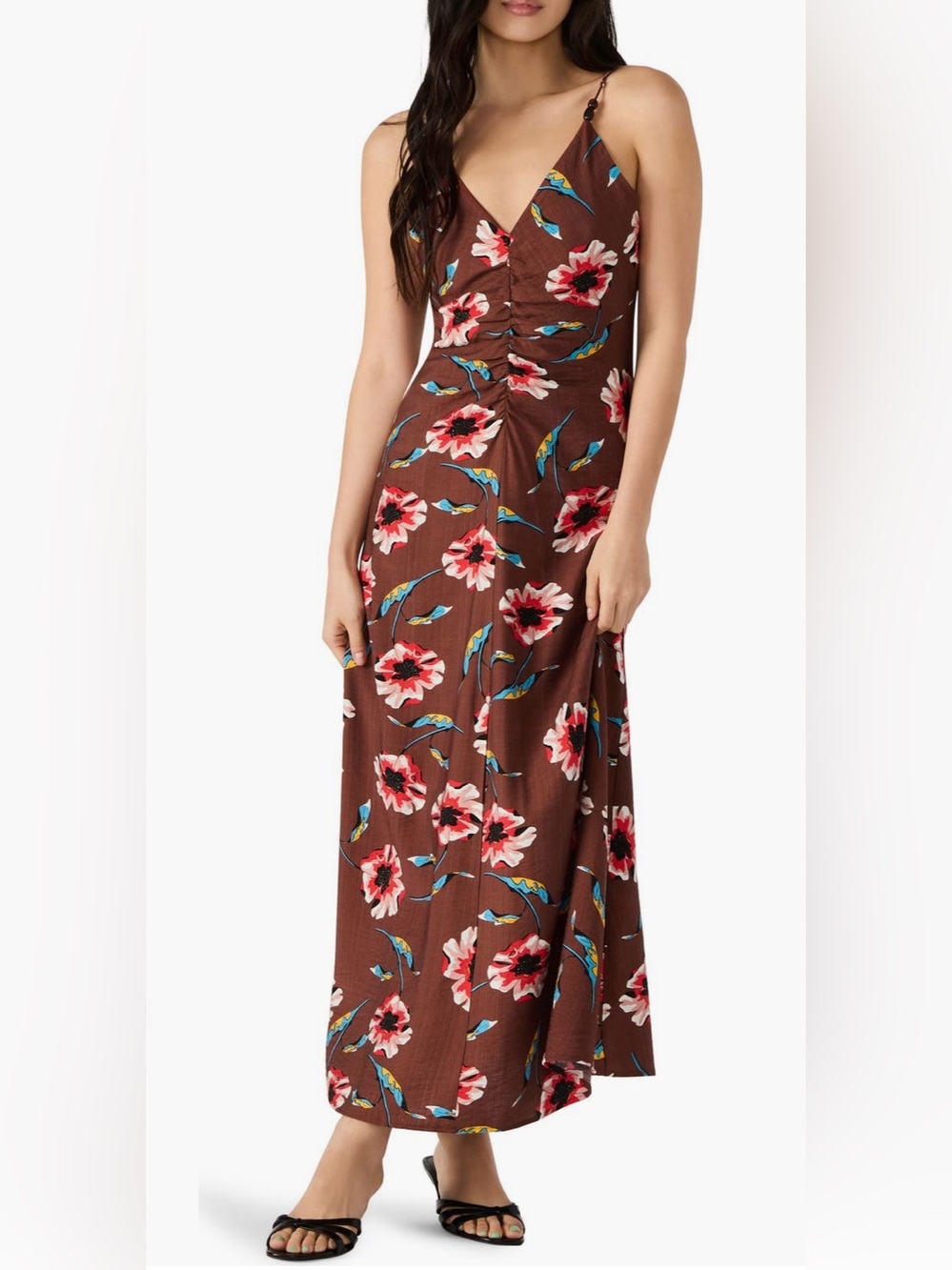 Monroe Ruched Maxi Dress in Brown